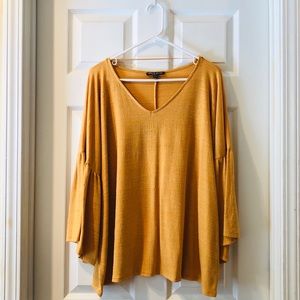 Textured Golden Yellow Top with Bell Sleeves